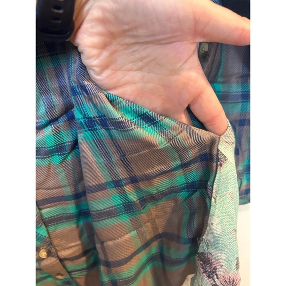 Taloni Collections New Plaid Button Up Floral Black Gray Teal Size Small Petite - Picture 9 of 12